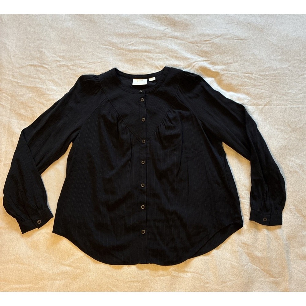 Maeve Anthropologie Women's Top Small Black Peasant Blouse Minimalist Old Money